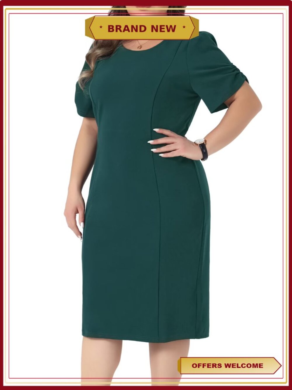 Plus Size Short Sleeve Sheath Pencil Dress Business Office
